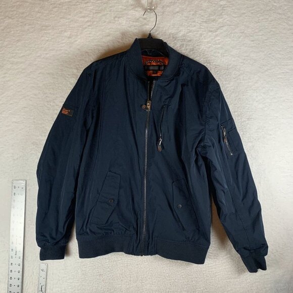 Superdry‎ Wax Flight Bomber Jacket Men's 2XL Navy Quilted Lined Full Zip 9613 - Picture 1 of 15